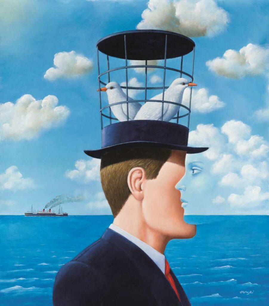 Rafał Olbiński, Wspomnienia z Hampton, akryl i olej na płótnie, 97 x 85cm, 2022 – kolekcja prywatna